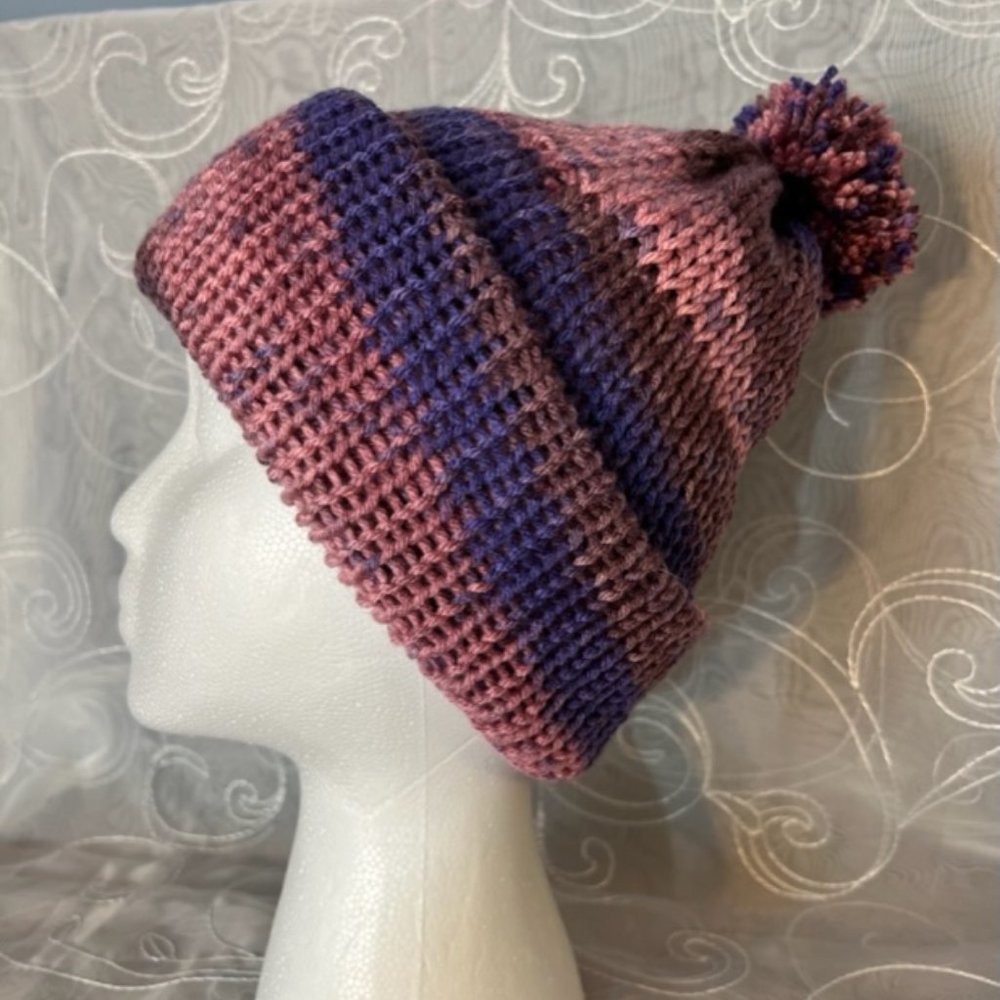 Handmade Hand knitted Purple/Pink/Brown Beanie  NEW - Picture 4 of 4
